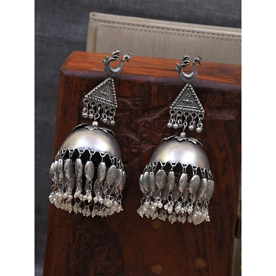 Gonasika Fashionable Oxidised Silver Pakistani Jhumka Earrings for Everyday Wear