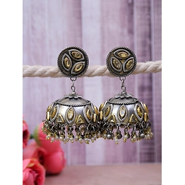 Gonasika Contemporary Oxidised Silver Jhumka Earrings for Women