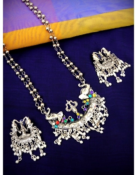 Traditional Oxidised Silver Goddess Temple Set