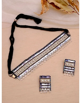 Handmade Oxidised Silver White Choker Necklace and Earrings Jewellery Set for Party Wear