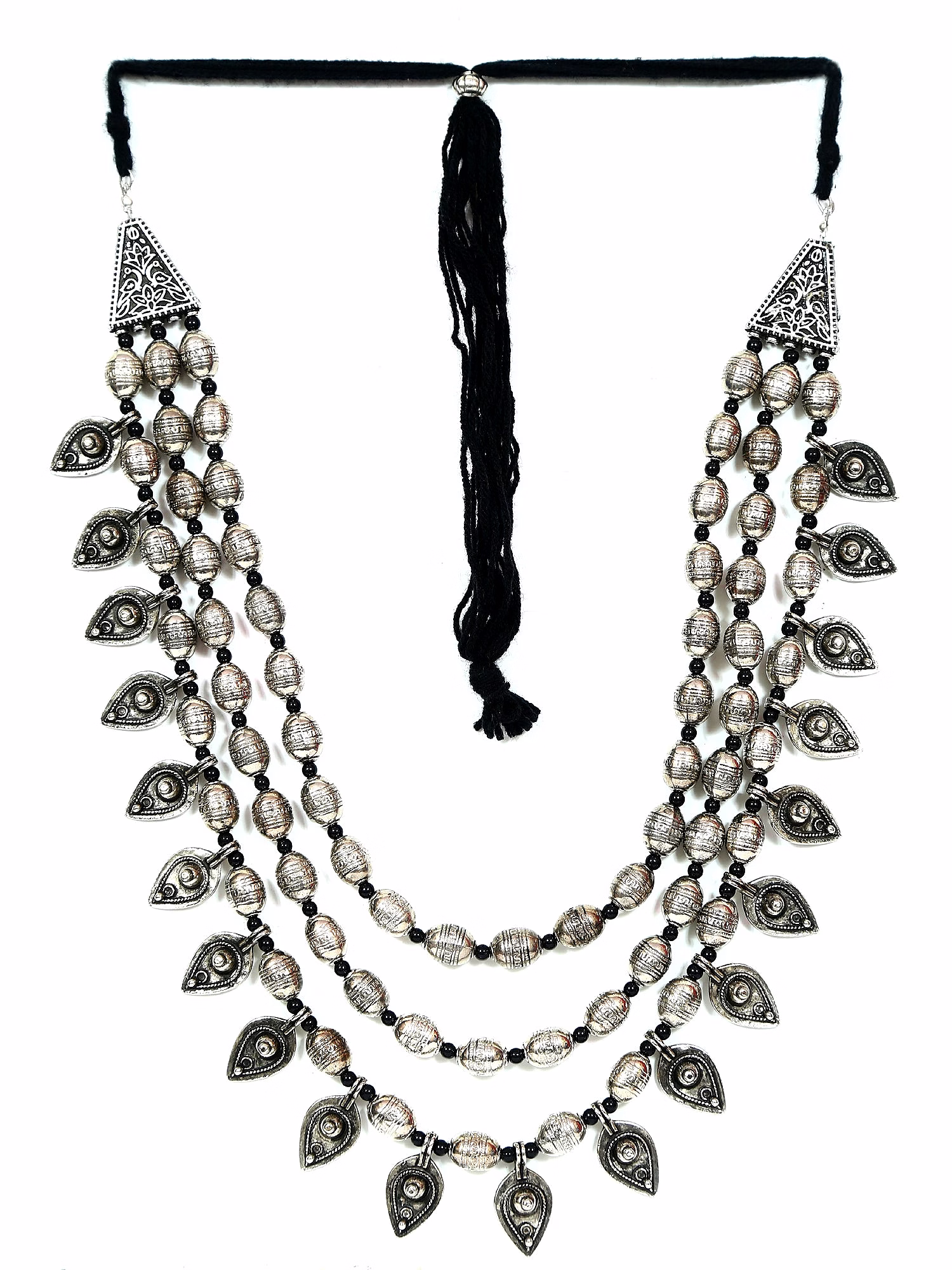 Oxidised Silver Multi Layer Necklace and Earrings Set for Women image 4