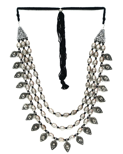 Oxidised Silver Multi Layer Necklace and Earrings Set for Women-3