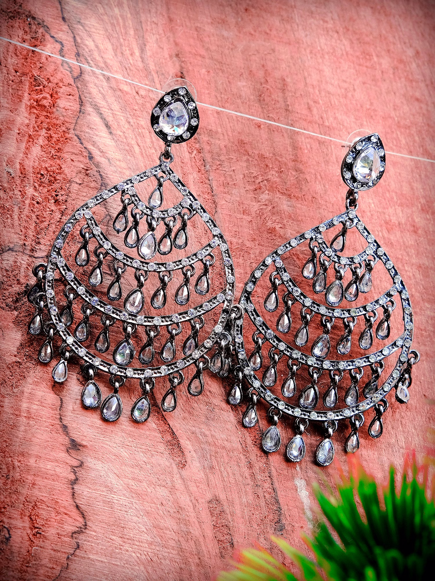 gonasika oxidised silver elegant crystalline drops indian earrings for women