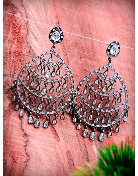 Oxidised Silver Elegant Crystalline Drops Indian Earrings for Women