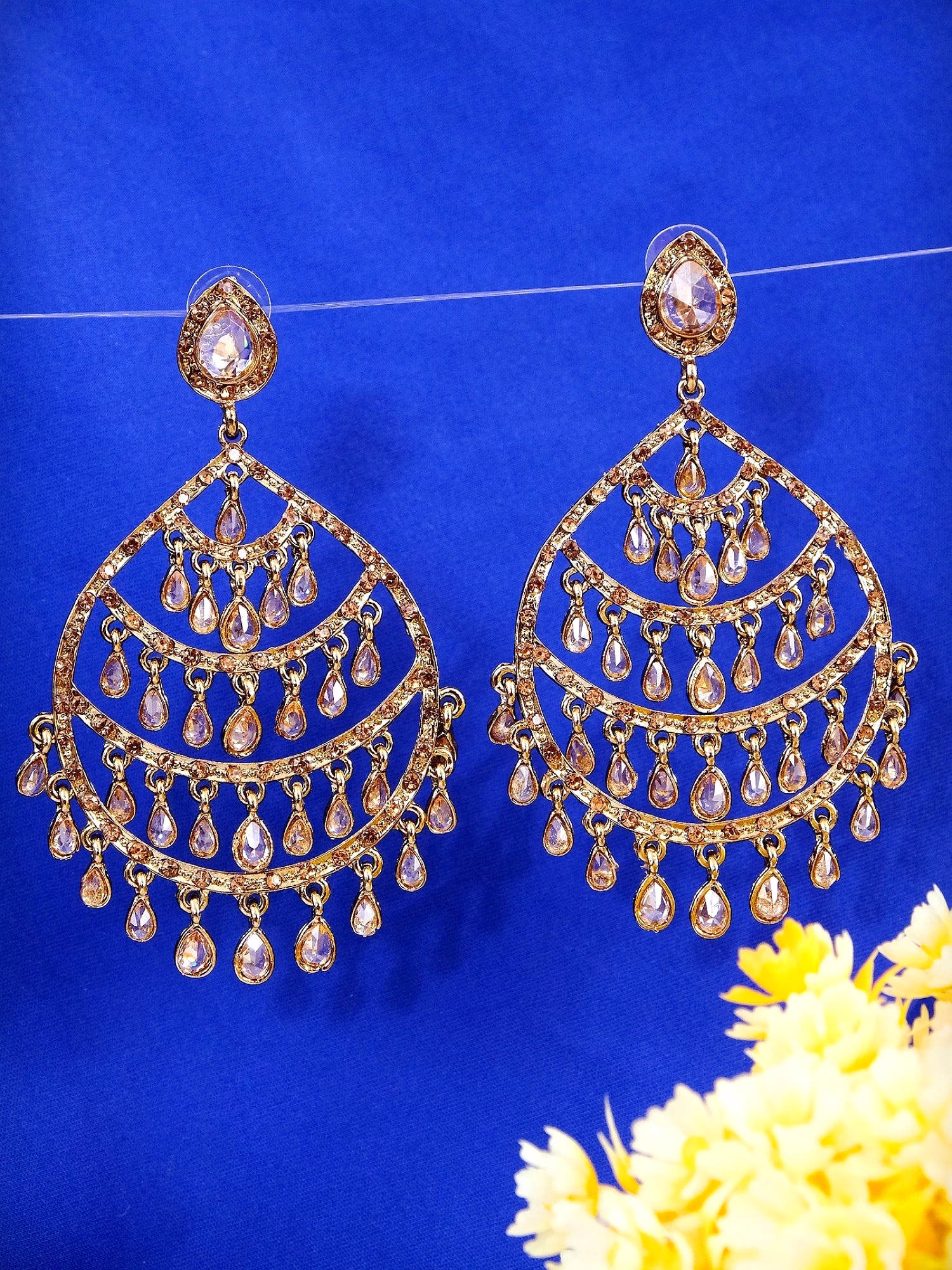 Oxidised Silver Elegant Crystalline Drops Indian Earrings for Women image 2