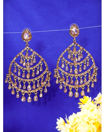 Oxidised Silver Elegant Crystalline Drops Indian Earrings for Women-1