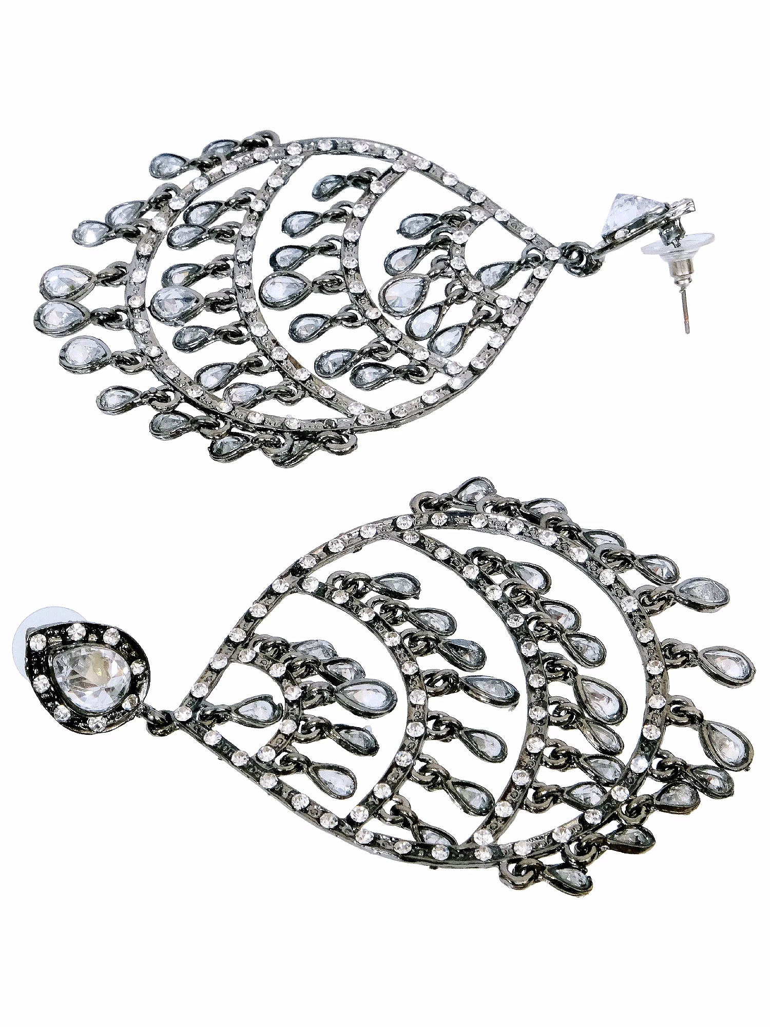Oxidised Silver Elegant Crystalline Drops Indian Earrings for Women image 3