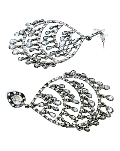 Oxidised Silver Elegant Crystalline Drops Indian Earrings for Women-2