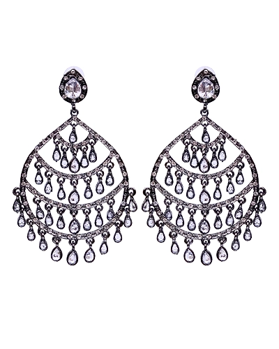 Oxidised Silver Elegant Crystalline Drops Indian Earrings for Women-3