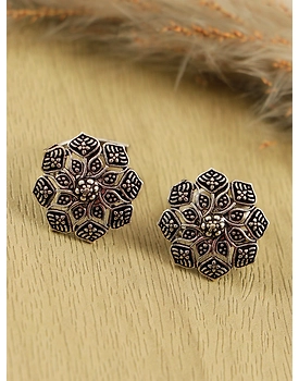 Oxidised Silver Floral Toe Ring for Women