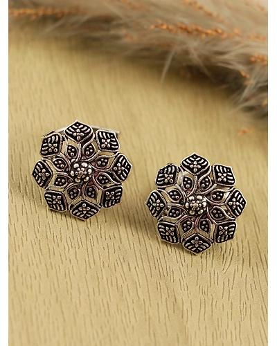 Oxidised Silver Floral Toe Ring for Women-12668809