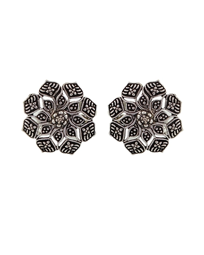 Oxidised Silver Floral Toe Ring for Women-1