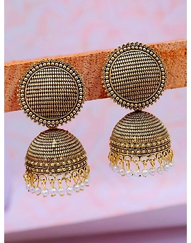 Oxidised Silver Mess Pattern Party Wear Jhumka Earrings for Women