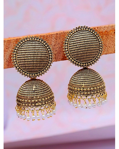 Oxidised Silver Mess Pattern Party Wear Jhumka Earrings for Women-12668807