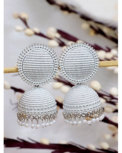 Oxidised Silver Mess Pattern Party Wear Jhumka Earrings for Women-4