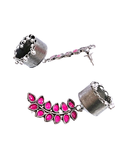 Fashionable Silver Plated Pink Jhumka Earrings - Oxidised Silver Jhumkas for Women-2