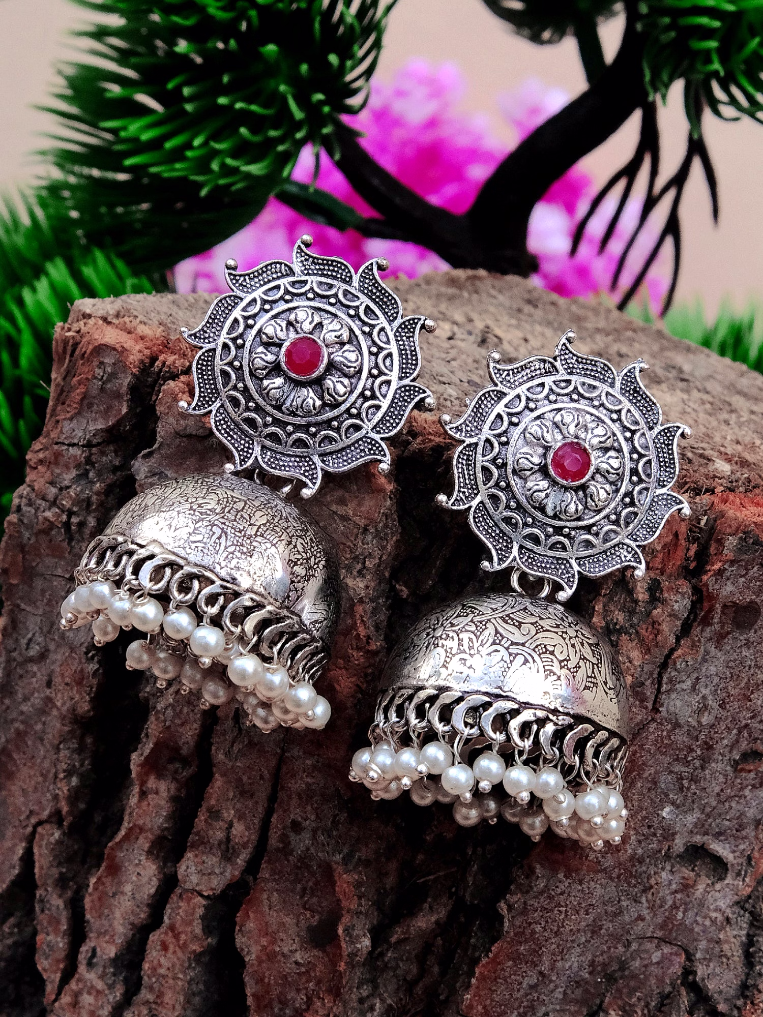 gonasika elegant oxidised silver plated big jhumka earrings for style savvy women