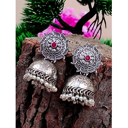 Gonasika Elegant Oxidised Silver Plated Big Jhumka Earrings for Style Savvy Women