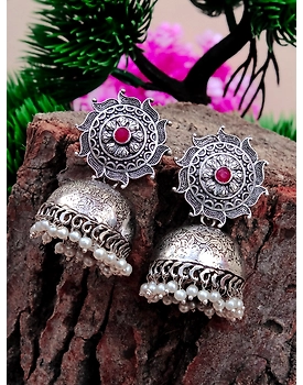 Elegant Oxidised Silver Plated Big Jhumka Earrings for Style Savvy Women