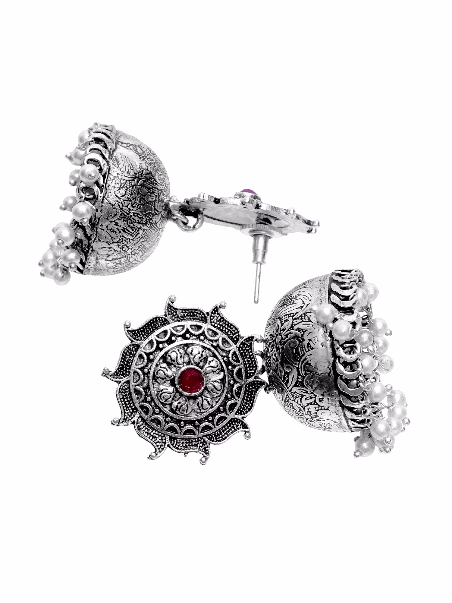Elegant Oxidised Silver Plated Big Jhumka Earrings for Style Savvy Women image 3
