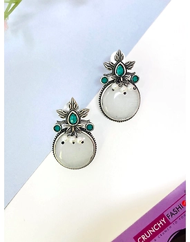 Oxidised Silver White Stone office everyday Wear Stud Earrings for Women
