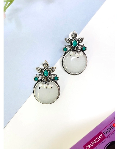 Oxidised Silver White Stone office everyday Wear Stud Earrings for Women-12668847