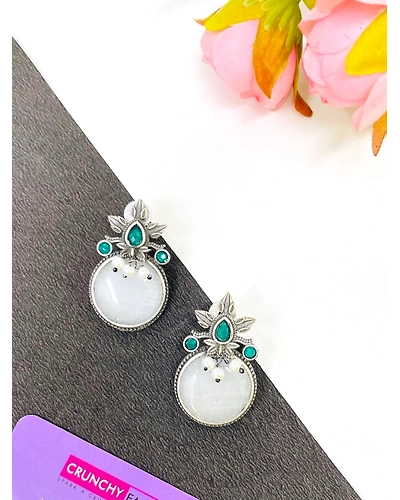 Oxidised Silver White Stone office everyday Wear Stud Earrings for Women-2