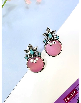 Pink Monalisa Stone Oxidised Silver Everyday Stud Earrings for Women