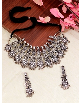 Oxidised Silver Choker Necklace - Traditional Jewellery Set for Women