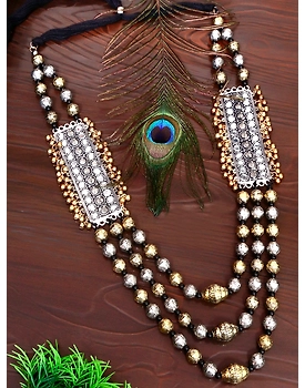 Oxidised Silver Fusion Multi-Layered Necklace Set