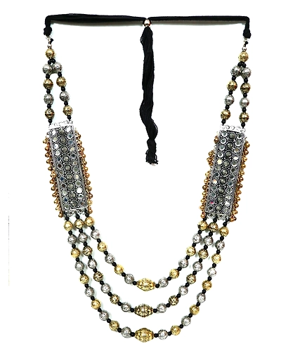 Oxidised Silver Fusion Multi-Layered Necklace Set-1