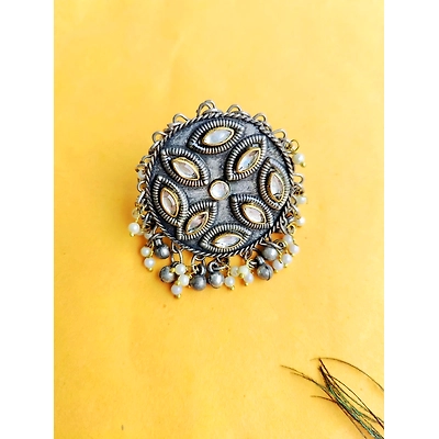 Gonasika Oxidised Silver Statement Mirror Rings for Girls and Women