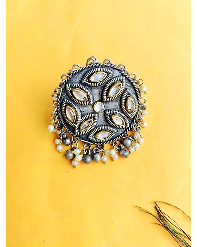 Oxidised Silver Statement Mirror Rings for Girls and Women-12668839