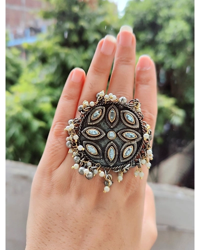 Oxidised Silver Statement Mirror Rings for Girls and Women-1