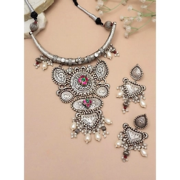 Gonasika Joshnika Oxidised Hasli Necklace set