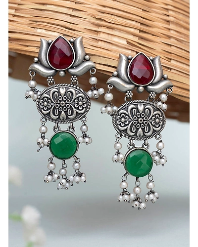 Pradnya Lotus Oxidised Earrings-12669133
