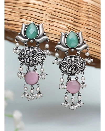 Pradnya Lotus Oxidised Earrings-1