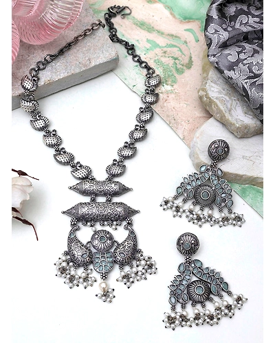 Vaitarni Oxidised Necklace set-12669287