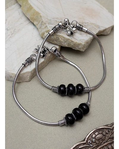 Padmaza silver oxidised anklet-1