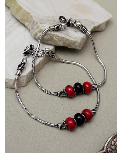 Padmaza silver oxidised anklet-2