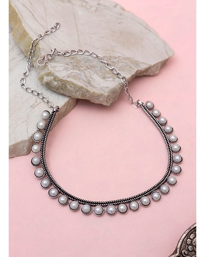 Girija silver oxidised anklet-1