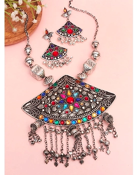 Shyari big pendant Oxidised Necklace Set
