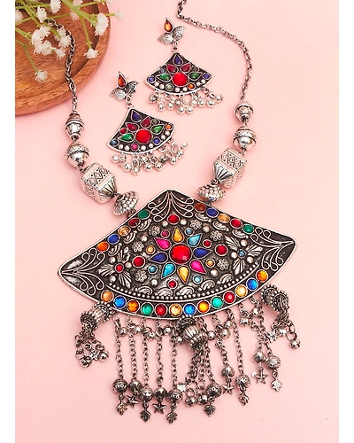Shyari big pendant Oxidised Necklace Set-12669499