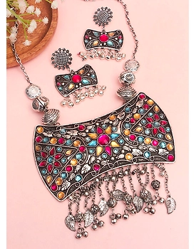Sanaira big pendant Oxidised Necklace Set
