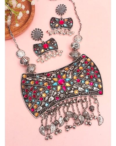 Sanaira big pendant Oxidised Necklace Set-1