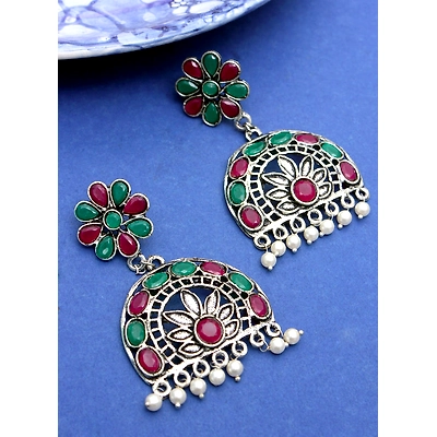 Gonasika pink and green stone oxidised earring