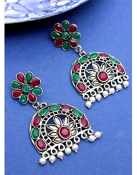 pink and green stone oxidised earring