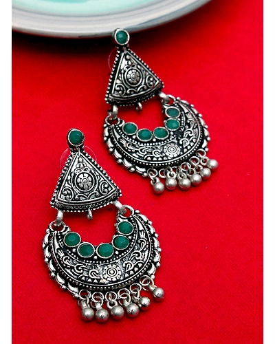 Blue stone oxidised chandbali-1
