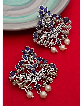 Blue and white stone oxidised earring