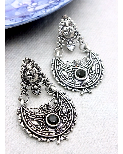laxmi black stone oxidised earring-2